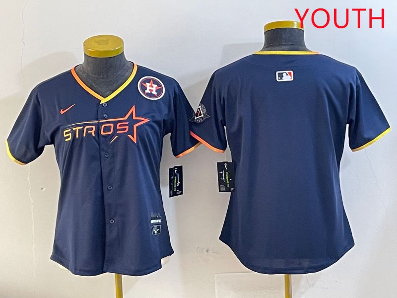Youth Houston Astros Blank Drak Blue Three generations Joint Name 2025 Nike MLB Jersey style 4->youth mlb jersey->Youth Jersey